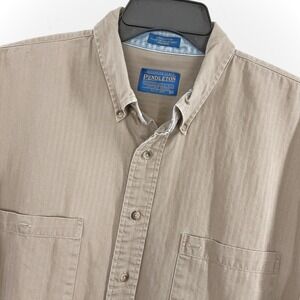 Pendleton Shirt Men's XL Tan Herringbone Button Down Cotton Vintage USA